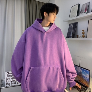 INS纯色潮流水洗宽松休闲落肩连帽卫衣上衣JK23308-特批45控69图片
