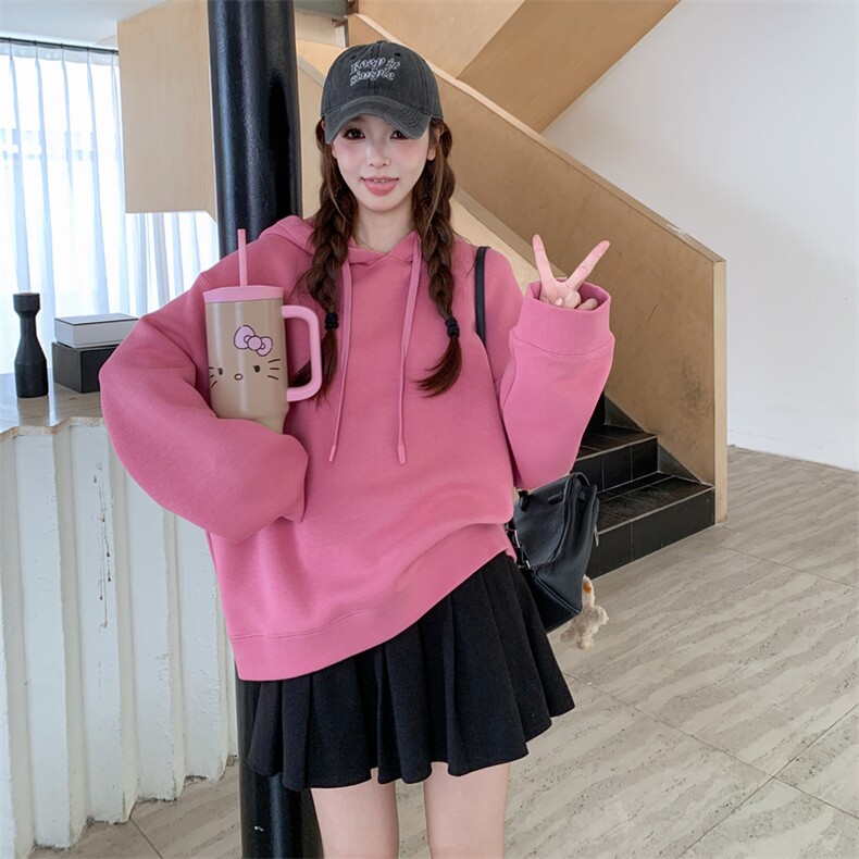玫粉色连帽卫衣外套女春秋2025新款慵懒学院风减龄小个子上衣爆款图片