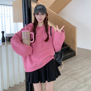 玫粉色连帽卫衣外套女春秋2025新款慵懒学院风减龄小个子上衣爆款图片