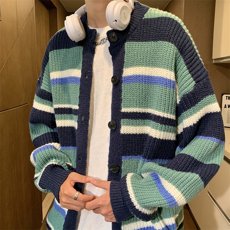 针织开衫男女韩版潮流条纹拼色帅百搭宽松2024秋冬毛衣MZ460-P53,男装针织衫/毛衣,星座412-3