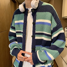 针织开衫男女韩版潮流条纹拼色帅百搭宽松2024秋冬毛衣MZ460-P53，男装针织衫/毛衣，星座412-3