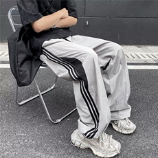 美式复古条纹运动登山裤男宽松阔腿潮牌休闲百搭男生户外冲锋卫裤，男装休闲裤，星座601-1