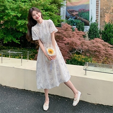 新中式改良旗袍连衣裙女夏2024新款轻国风复古蝴蝶印花显瘦裙子，女装连衣裙，姿衣轩