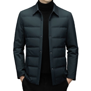 羽绒服男士中年翻领宽松爸爸装上衣冬季新款加厚保暖白鸭绒外套图片