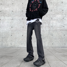 牛仔裤男2024春季潮牌高街vibe做旧水洗直筒裤宽松直筒微喇裤，男装牛仔裤，星座410-6（原星座1304-1）