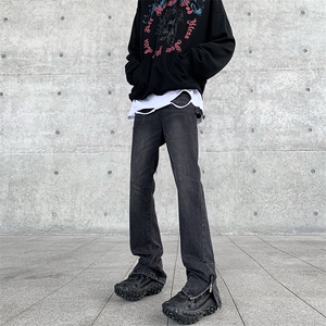 牛仔裤男2024春季潮牌高街vibe做旧水洗直筒裤宽松直筒微喇裤图片