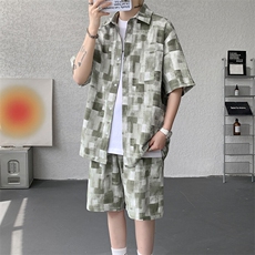 夏季薄款冰丝夏威夷花衬衫休闲套装男9036-P68，男装衬衫，电商B380（原B361）
