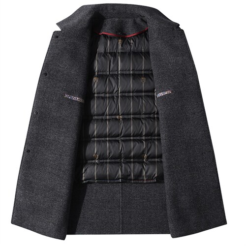 S3816冬季双面呢落肩袖中长款羽绒可脱卸款韩版毛呢外套P420，男装毛呢大衣，电商B360