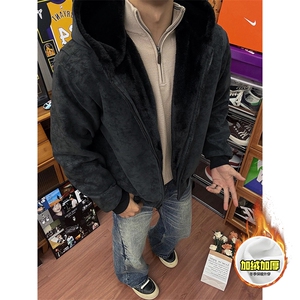 现货高品质美式冬季重磅座山雕大毛毛领pu皮棉衣男女加厚外套图片