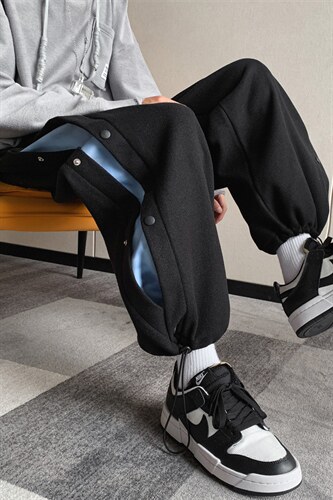 K3135/P55冬季毛呢排扣撞色休闲裤男学生潮束脚大码呢料直筒裤子,男装休闲裤,电商A141