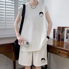 无袖t恤男夏季套装男背心一套搭配帅气衣服篮球服两件套TZ251P52，男装休闲套装，星座1013-5