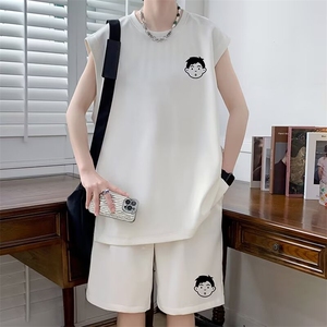 无袖t恤男夏季套装男背心一套搭配帅气衣服篮球服两件套TZ251 P52图片
