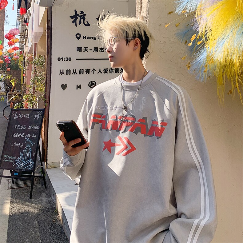 2026春装潮流麂皮绒发泡印花织带拼接卫衣外套W56687/特P45灰9,男装卫衣,电商A094