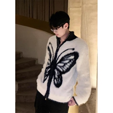 高级感蝴蝶重磅毛衣男撞色慵懒风针织开衫外套潮M025，男装针织衫/毛衣，星座1116A（原606A-3）