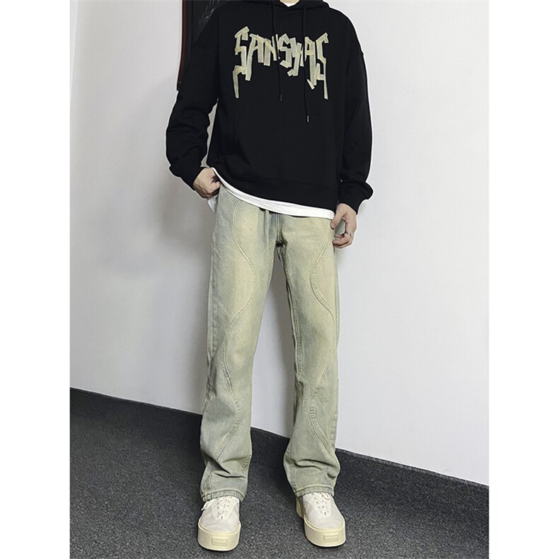B221美式ins高街暗黑小众泥黄色休闲直筒牛仔裤LK23026-P60控78,男装牛仔裤,电商B221