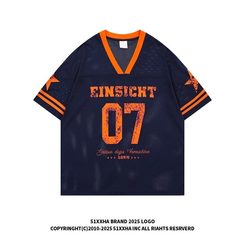 T199-P36美式街头复古V领7号球衣短袖夏季透气网眼篮球运动T恤，女装T恤，电商B323A