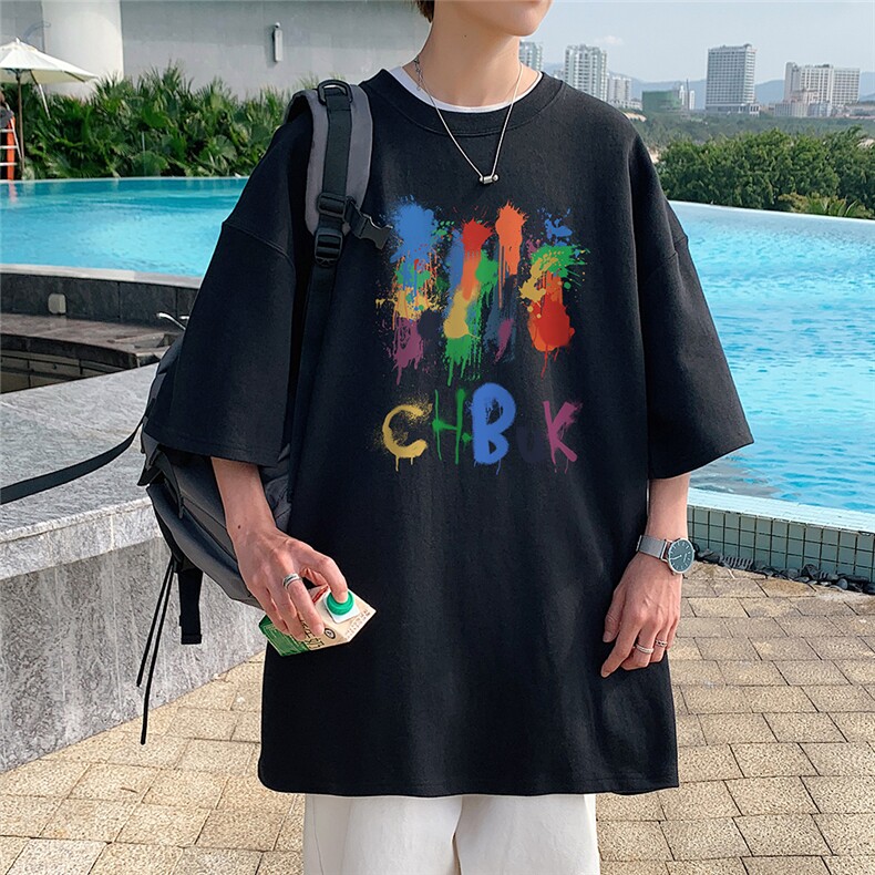 港风高克重纯棉夏季新款短袖T恤涂鸦印花简约T6008P25控38,男装T恤,电商A268A