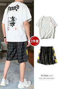 男士套装2021新款夏季青少年潮牌帅气短袖t恤两件套DS785T图片