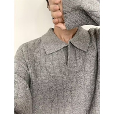 现货翻领套头毛衣男女秋冬老钱风提花宽松针织衫外套-A2321TP58，男装针织衫/毛衣，电商B241