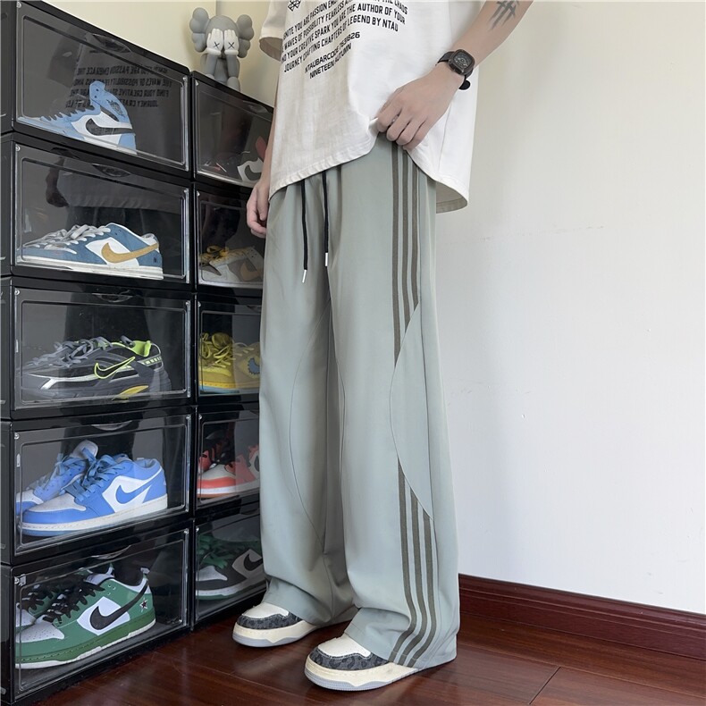 抖音品质夏季新款美式三条杠宽松冰丝裤B315-K25662-特p35控68,男装休闲裤,电商B315