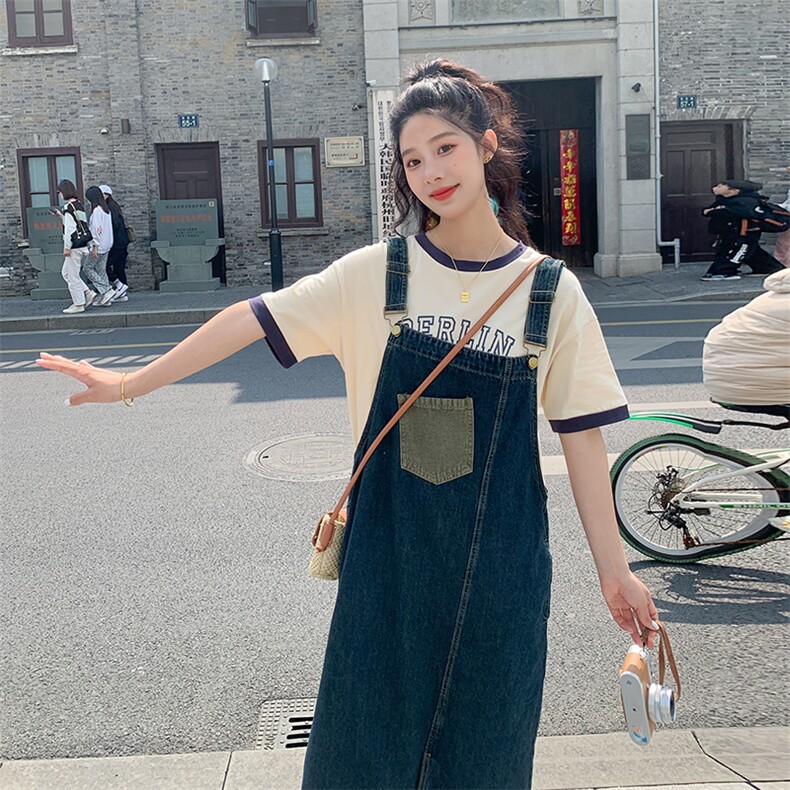 现货夏装新款水洗牛仔背带连衣裙女小个子韩版开叉牛仔裙,女装连衣裙,韩秀