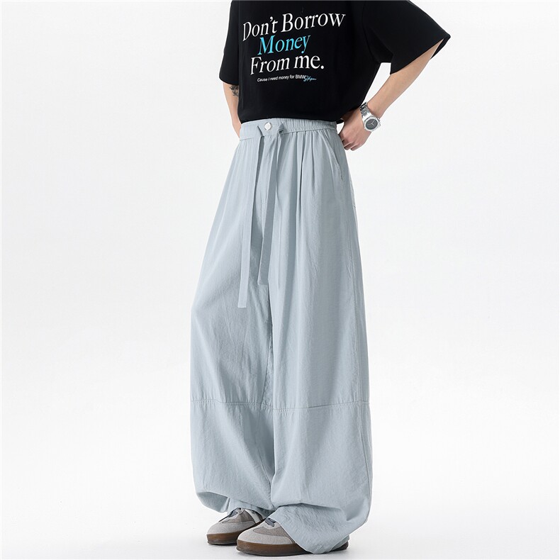 8XL-M 白色不透肌理感透气垂感休闲裤男夏季阔腿裤长裤K9137P60图片