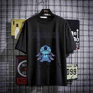 2021夏季新网格挂拍日系大码男已注册卡通印花短袖T恤T1071-P25图片