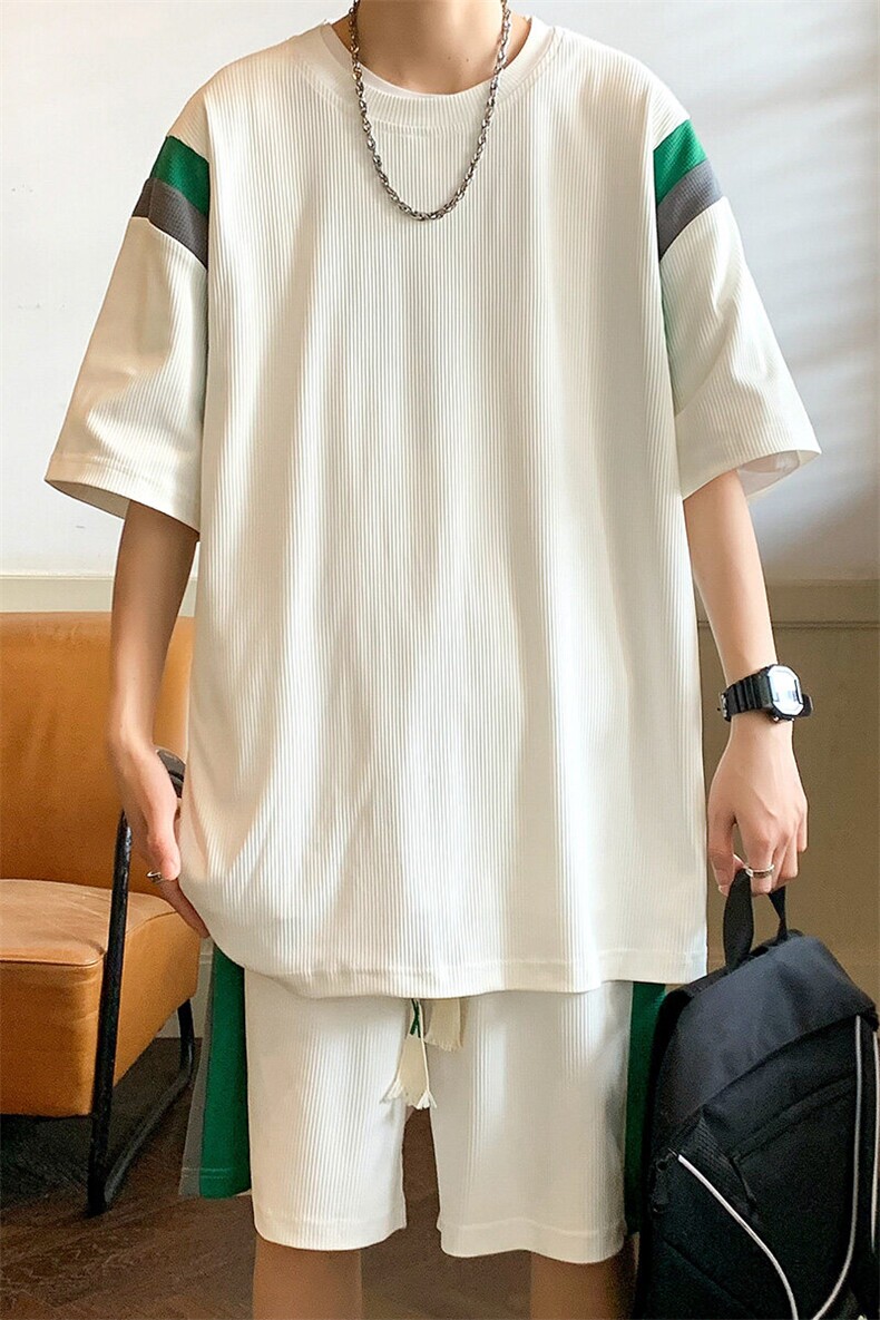 夏季新款情侣大码港风休闲运动五分裤两件套套装男S16P50,男装牛仔裤,电商B226-2（原B217-2）