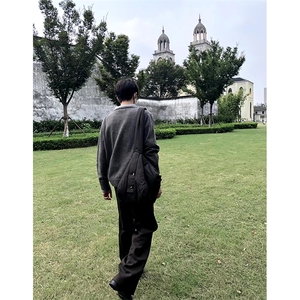 重磅北极绒假两件衬衫领毛衣美式高街复古休闲慵懒纯色翻领针织衫图片