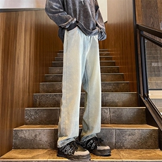 裤口拉链欧美高街vibe牛仔裤设计感小众直筒工装裤310A-4-NZ08，男装牛仔裤，星座310A-4