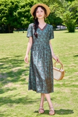 广州十三行女装爆款连衣裙洋气妈妈2025夏季新款高端气质碎花裙子，女装连衣裙，木橙西子