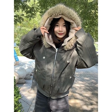 现货重磅boxy短款棉衣座山雕大毛毛领男女棉服水洗工装厚外套，男装棉衣，电商A486