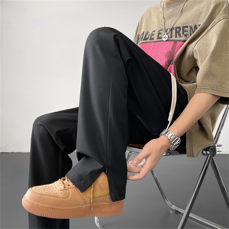 垂感冰丝裤夏季纯色裤脚拉链开叉冰丝西裤X1213-KK141-P50控68，男装西裤，星座1213