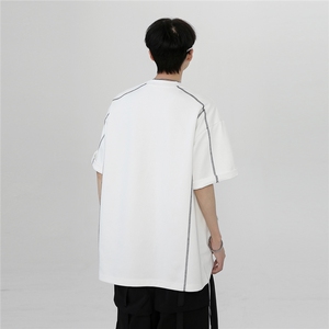 美式复古线条设设计感夏季圆领铆钉装饰T恤潮 T802-P38图片
