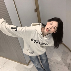 5236-P58原版贴皮刺绣秋冬休闲宽松连帽卫衣加绒，女装卫衣/绒衫，星座617A-2