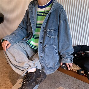 连帽牛仔外套男韩版痞帅chic夹克港风潮流百搭潮上衣服JK077-P65图片