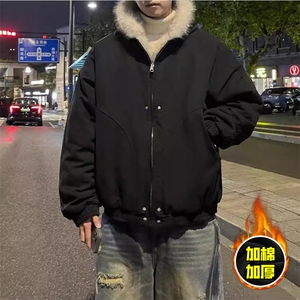 现货高品质美式高街冬季重磅硬挺短款座山雕毛领棉衣男女加厚外套图片