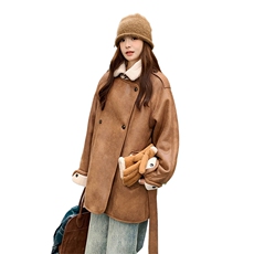 新品咖色皮毛一体中长款加厚外套5801-P215-K308，女装派克服，2C159
