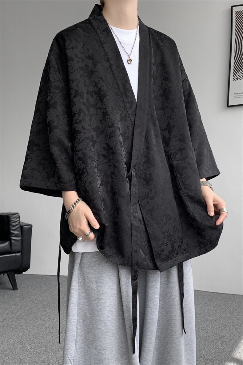 风提花开衫道袍七分袖汉服大码中式禅服冰丝和服外套DP1101/P58,男装衬衫,电商B238