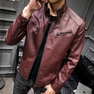 涂J男式PU立领青年休闲修身机车皮夹克外套男男装皮衣男图片