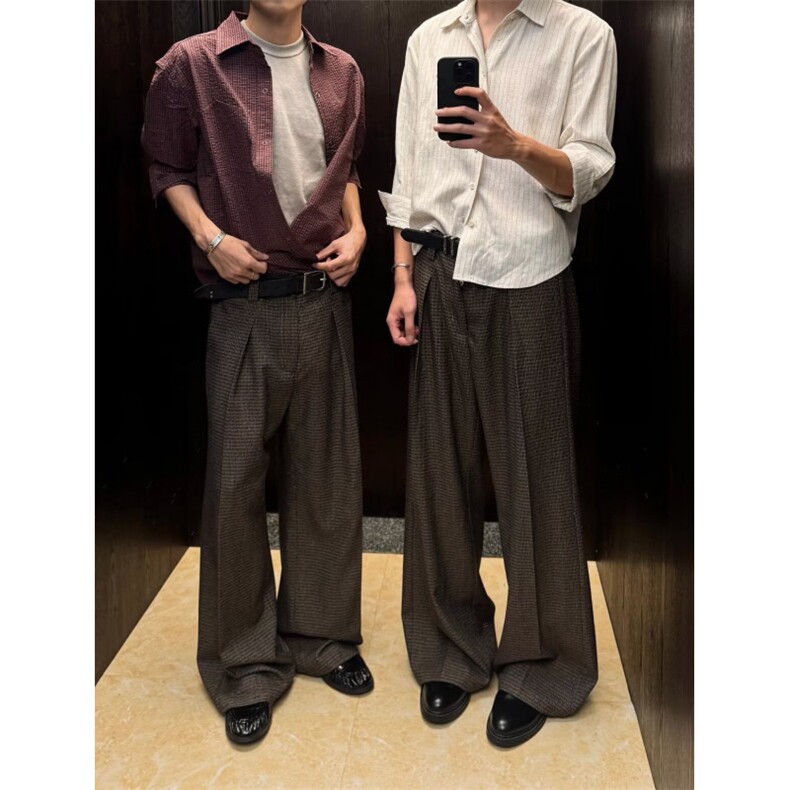 26春老钱风垂感千鸟格褶皱休闲裤西裤CK877/特P55,男装西裤,电商B350