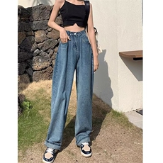 高腰显瘦阔腿牛仔裤女夏季2025新款潮ins直筒复古宽松拖地老爹裤，男装牛仔裤，星座506A