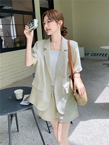 盐系休闲短袖西装短裤套装女夏季2025新款爆款高级感小个子两件套图片