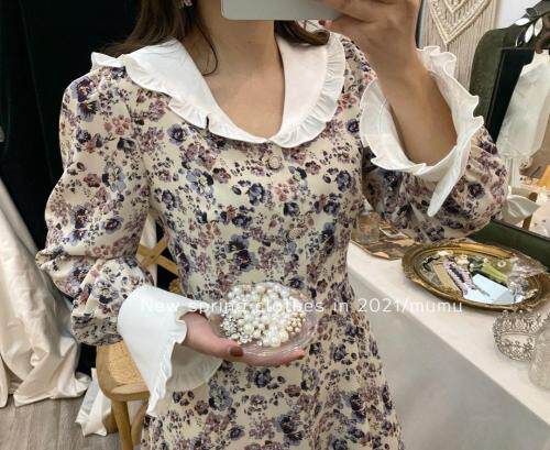 法风拼接连衣裙，女装连衣裙，Mu Mu