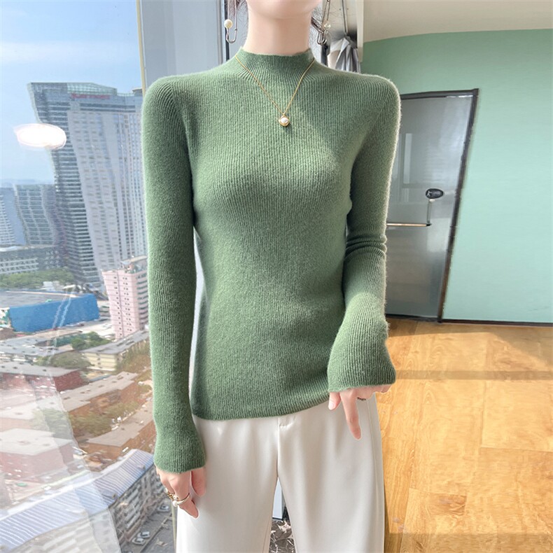 100%纯羊毛衫女一线成衣半高领长袖针织毛衣宽松修身羊绒衫打底衫,女装羊毛衫,暮绒羊羊绒