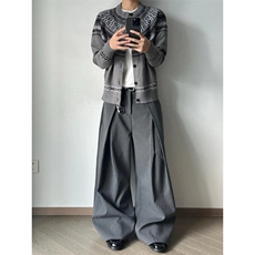 灰色老钱风费尔岛提花针织衬衫男早秋美式复古高级感毛衣开衫外套，男装针织衫/毛衣，星座506A