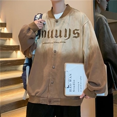 美式复古字母刺绣渐变棒球服男女秋季做旧水洗宽松情侣装夹克外套，男装夹克，星座1210-1