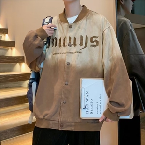 美式复古字母刺绣渐变棒球服男女秋季做旧水洗宽松情侣装夹克外套图片