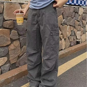 欧美复古中腰阔腿工装裤子男春秋冬新款辣妹设计感宽松直筒牛仔裤图片