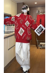 氛围感吉祥喜庆感针织衫毛衣福字喜庆风格随搭时尚毛衣HY694TP50图片